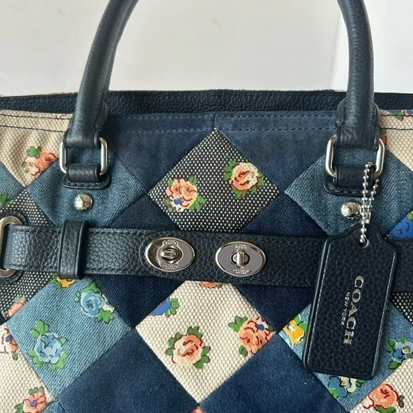 Coach NWOT Blake Denim Patchwork Satchel Handbag - Picture 4 of 12